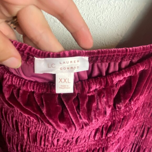 Lauren Conrad Size Xxl Smocked Velvet Mini Dress Square Neck Ruffle Hem Festive - Picture 5 of 8